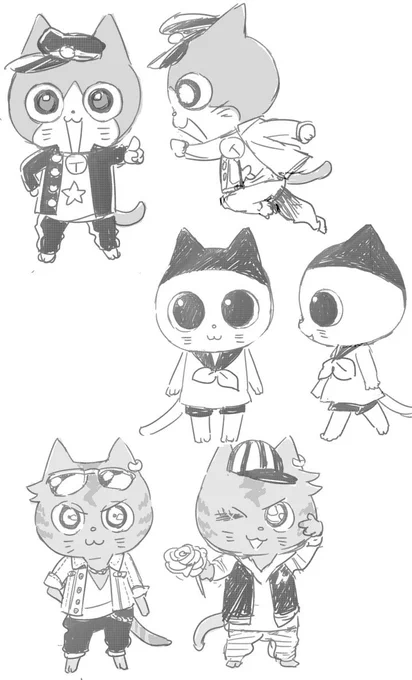 最後に、本当に初期も初期。半分冗談で描いていた猫キャラたち。今見ても笑えるのであげる。ロボ猫ってなんぞwww 