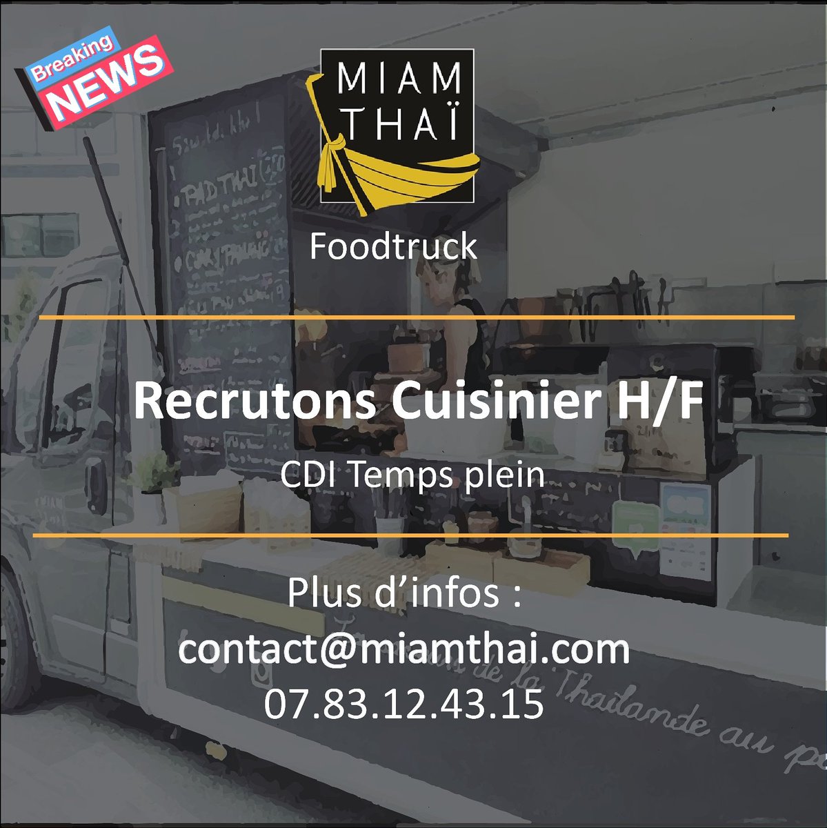 MiamThai's tweet photo. Contactez-nous on #recrute ;) 
#thaifood #Cooking #job #toulousains #foodtruck #Padthai https://t.co/slcZEjheuq
