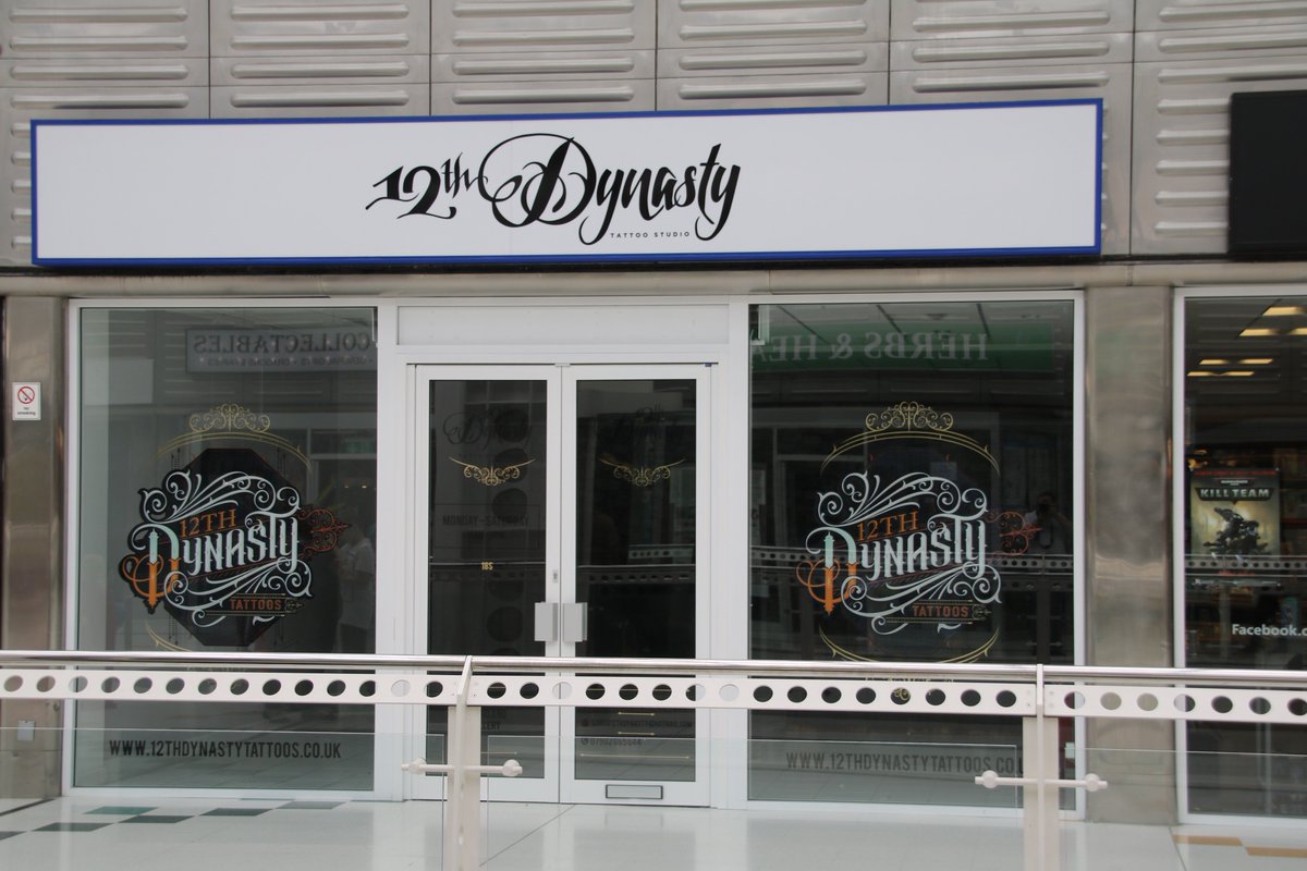 AbleSwindon's tweet photo. New Shop front for @12thdynastytattoos upstairs in the @Brunelswindon  Plaza.

#shopgraphics #windowgraphics #signs #swindon #graphics https://t.co/eiMTBJ1UoN