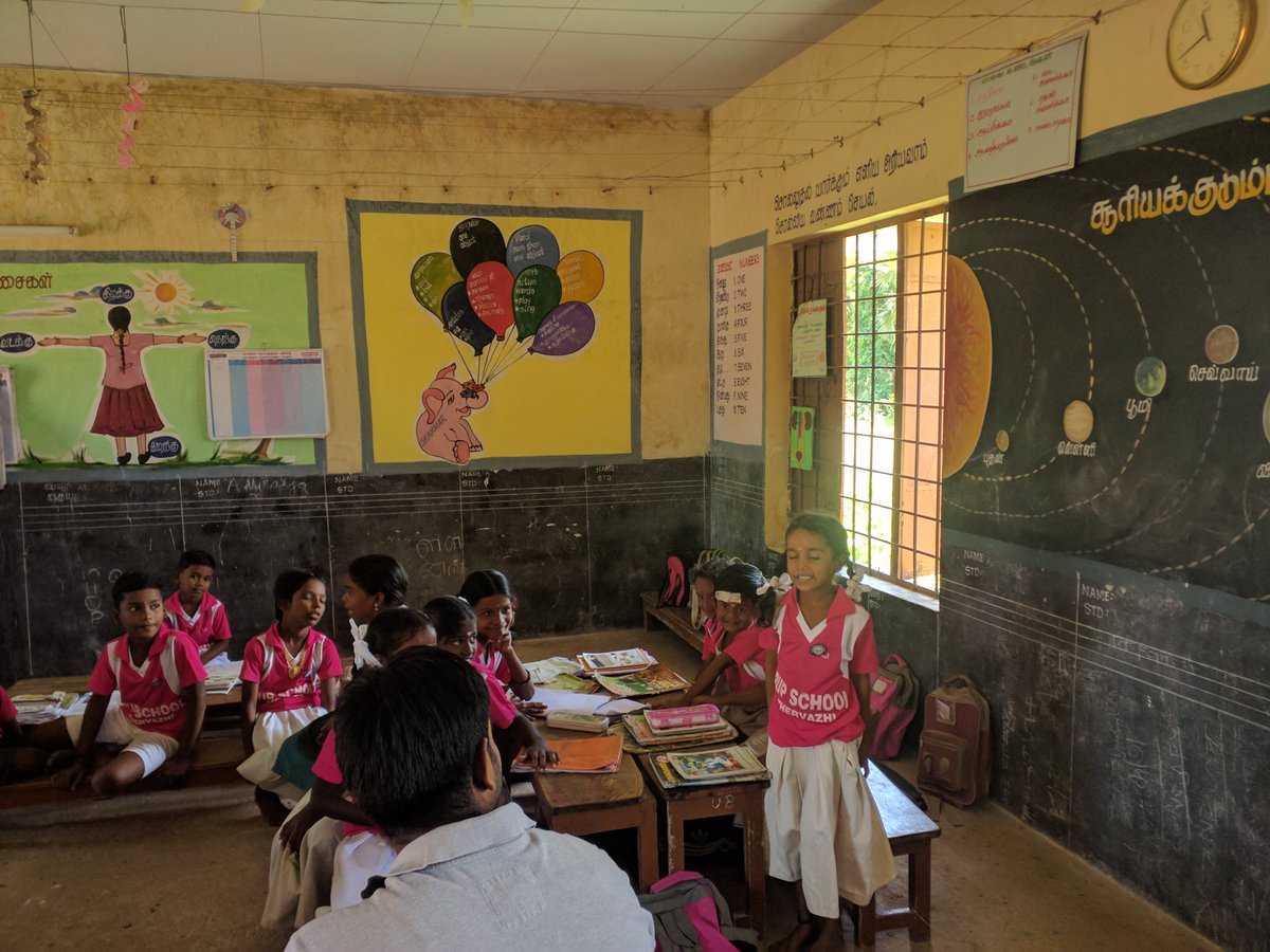 colouringlives's tweet photo. @colouringlives team visited Thervazhi primary school to understand their needs. The students were high in energy and made singing performances for us. Students using the maths teacher's creative cardboard calculators were a treat to watch. #ngo, #education,  #coloringlives https://t.co/I0fy8UlBk0