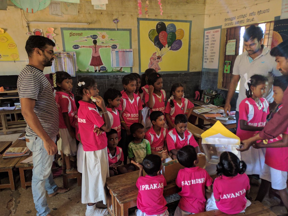 colouringlives's tweet photo. @colouringlives team visited Thervazhi primary school to understand their needs. The students were high in energy and made singing performances for us. Students using the maths teacher's creative cardboard calculators were a treat to watch. #ngo, #education,  #coloringlives https://t.co/I0fy8UlBk0