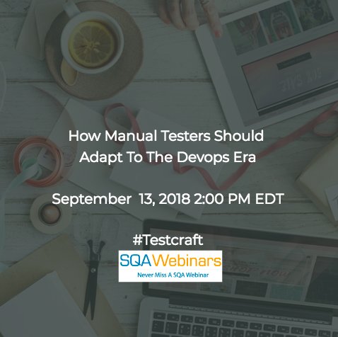 sqawebinars's tweet photo. Manual Tester to transform to Automation and DevOps. Here is a webinar for you to attend
https://t.co/9H40auFgUO
#SQAWebinars #TestingWebinars #GoToSQAWebinars
#Worlds #Fastest #Growing #SQA #Only #Webinar #Marketing #Platform Never Miss A SQA Webinar https://t.co/dcIjSkSCrT