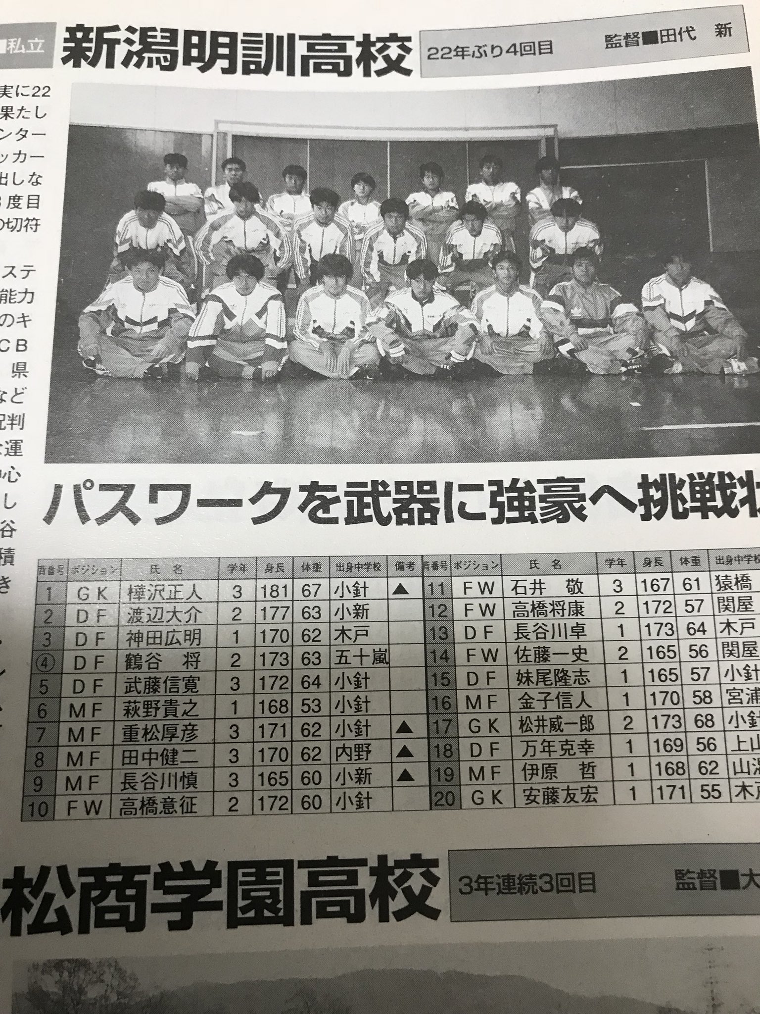 S G G K Al Twitter 個サルでお世話になっている方から懐かしいものを譲ってもらいました 第74回全国高校サッカー選手権大会のパンフレット 新潟県代表は新潟明訓 7番重松厚彦さんは新潟工業のコーチ 8番田中健二さんは新潟明訓の監督 小針中が3年連続全国に