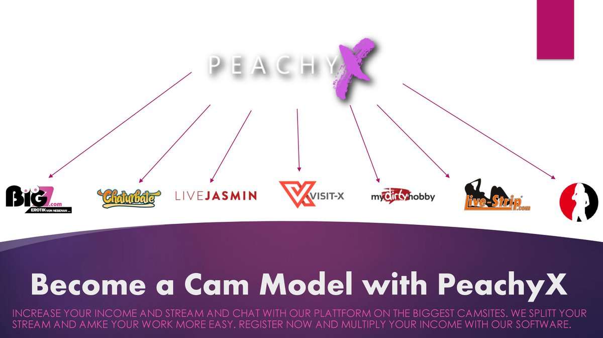 PeachyxCom's tweet photo. Become a Cam Model with PeachyX and increase your Income with our new Software. #becomeacammodel #camgirl #softwareforcamgirls #onlinecamsplitter https://t.co/eLxfasWPg9 https://t.co/vO1XEAy4hC