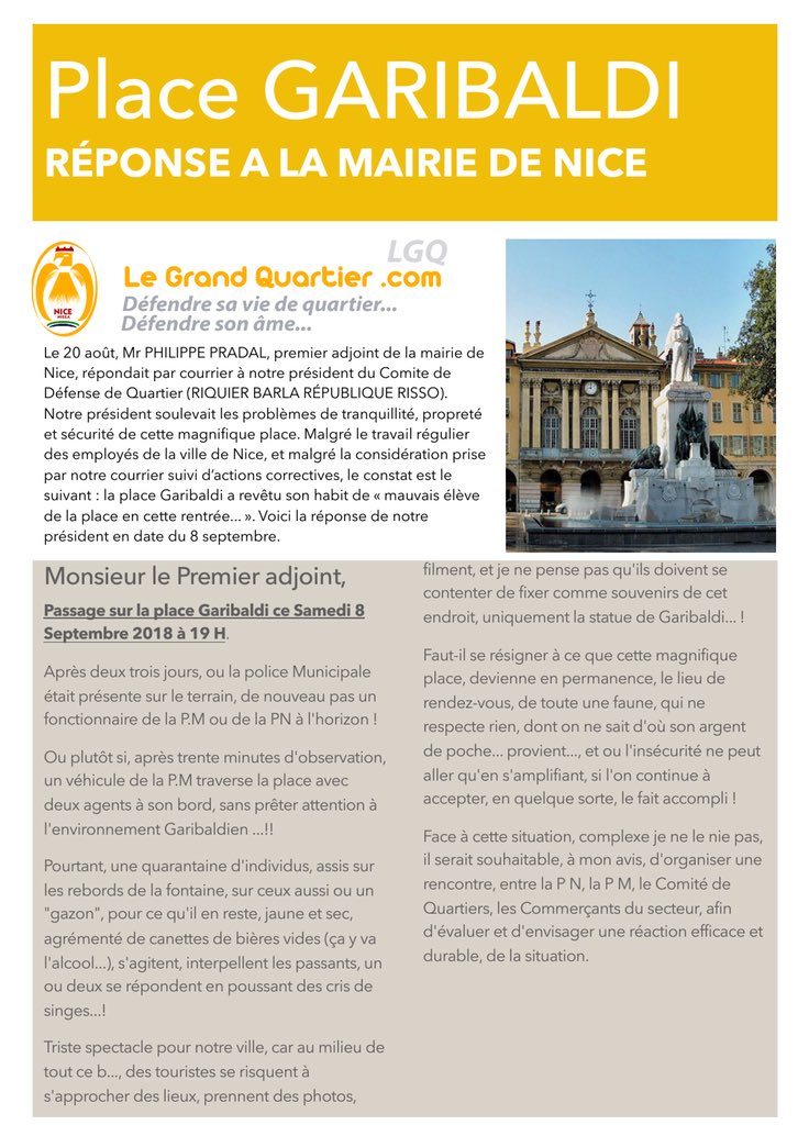 Legrandquartier's tweet photo. [#LettreOuverte] Courrier de votre Comité de Défense de quartier adressé à la @VilledeNice sur la situation de la Place Garibaldi. #ILoveNice donc je défends ma ville ! https://t.co/F5f8qhHhFm