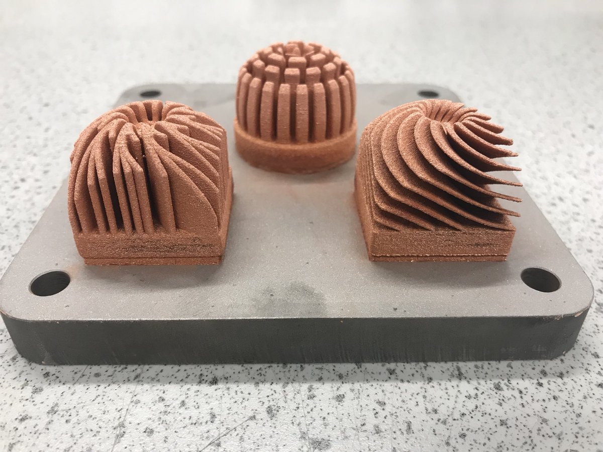 IAT_Leonidas's tweet photo. #3Dprinted pure copper heat sinks @UoNCfAM. Porosity remains a big issue!! Nature inspired design by @Silver_Cannon. https://t.co/jxsEwJu2G8