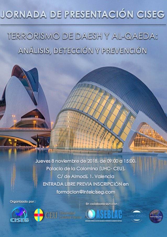 intelsegglobal's tweet photo. NOTA IMPORTANTE: 
Debido a la cantidad de inscripciones por favor para solicitar tu asistencia a las Jornadas de CISEG en Valencia envía la inscripción rellenada a formacion@intelciseg.com
¡Entrada gratuita!
inscripción: https://t.co/s2R5q3rAjf
Programa: https://t.co/s2R5q3rAjf https://t.co/fVcv3HlEd7