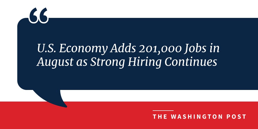 The record-setting streak continues: In August, the American economy added a "robust" 201,000 jobs, marking 95 consecutive months of job growth. 

Higher wages, lower layoffs—see all the recent Trump Economy headlines  ➡️ 45.wh.gov/fKrfQB