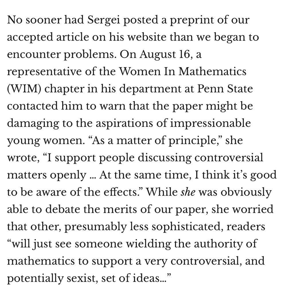 Rational_Vision's tweet image. “She [Marjorie Wikler Senechal] replied that she had received no criticisms on scientific grounds and that her decision to rescind was entirely about the reaction she feared our paper would elicit.”
This is censorship by the radical academic Left.