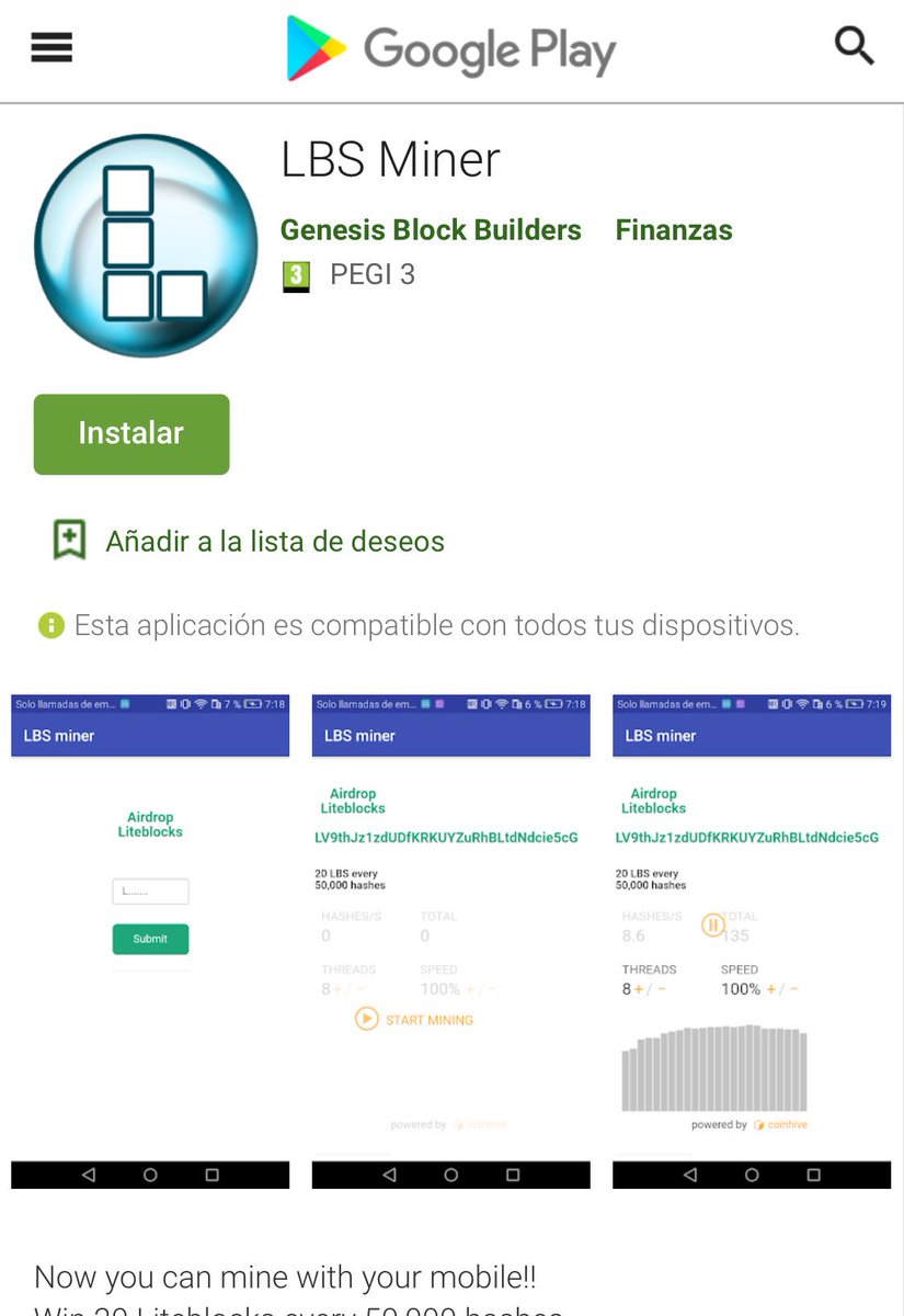 New app miner. Now you can mine with your phone and recive the rewards in your address. Download it and enjoy play.google.com/store/apps/det… #miner #blockchain #developer