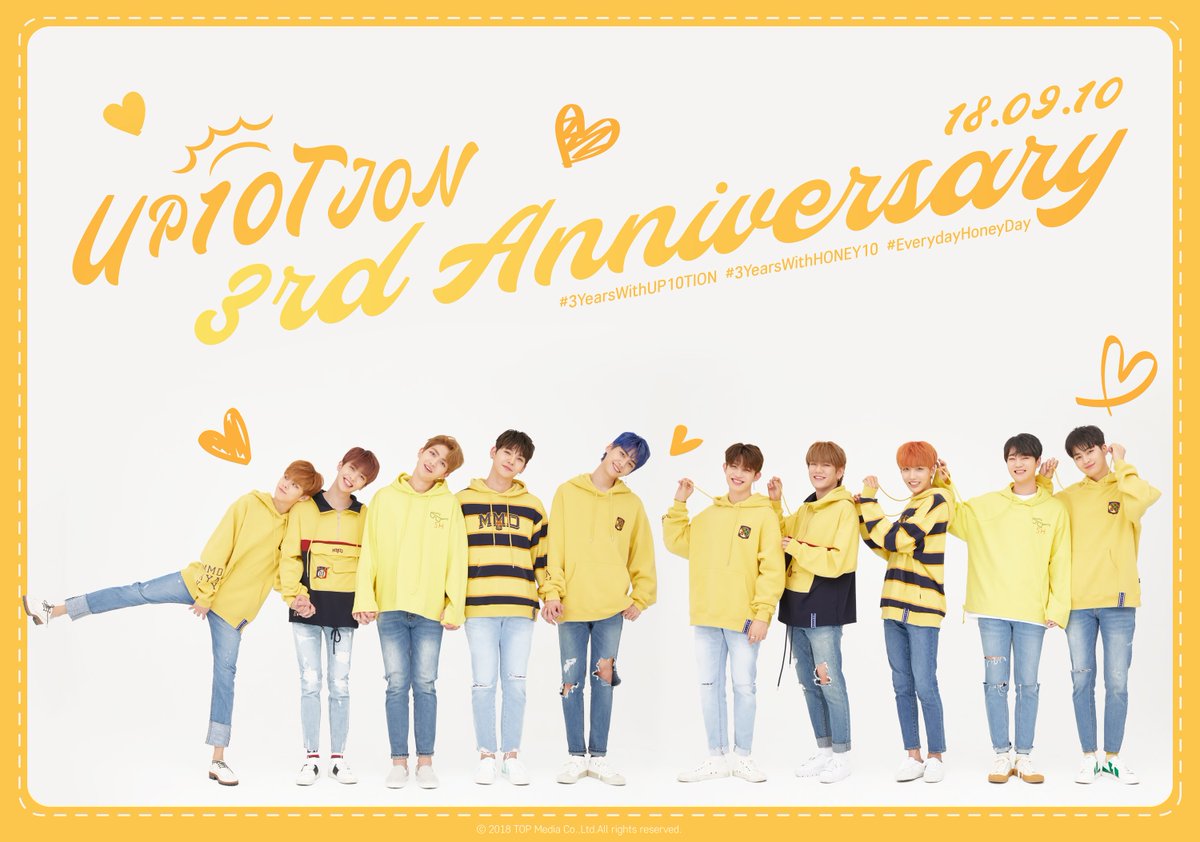 💛UP10TION 3rd Anniversary💛

#업텐션 데뷔 3주년을 축하합니다🎉

#3YearsWithUP10TION
#3YearsWithHONEY10
#EverydayHoneyDay