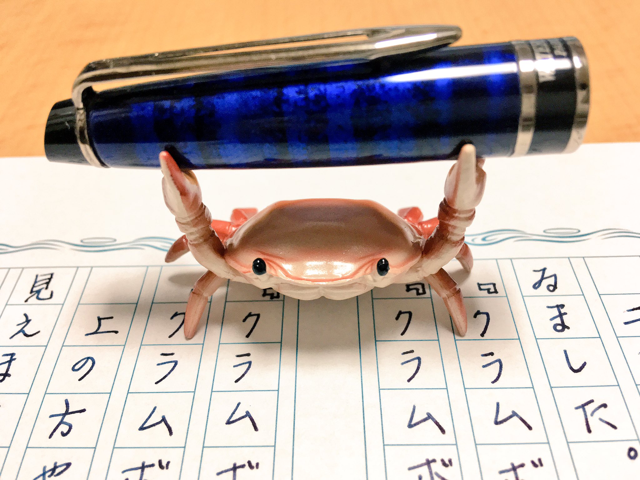 Bousumi しばらく低浮上 １箇所間違えたので 蟹イラストでそっと塗りつぶしました 折角のカニペンホルダーなので 別角度からも少し撮りました お腹側もリアルですね Oo こちらの3枚の画像は明るめ加工です 飾り原稿用紙ユーザー会