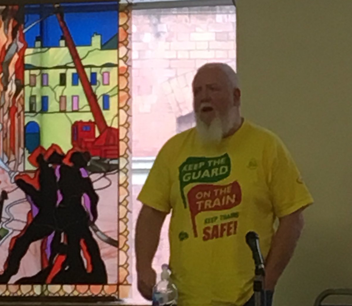 RMTNRC's tweet photo. A striking guard giving some strongly worded advice to the TUC. ARN want rid of guards to increase profit. This strike is all about safety. #batman #getoffyour... https://t.co/Dyp4T2hkE8