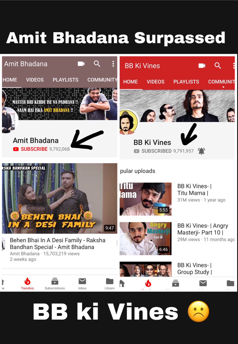 rahultanwarart's tweet photo. 10M Subscribers race?
@Bhuvan_Bam @iAmitBhadana https://t.co/4fTsJTvn7L