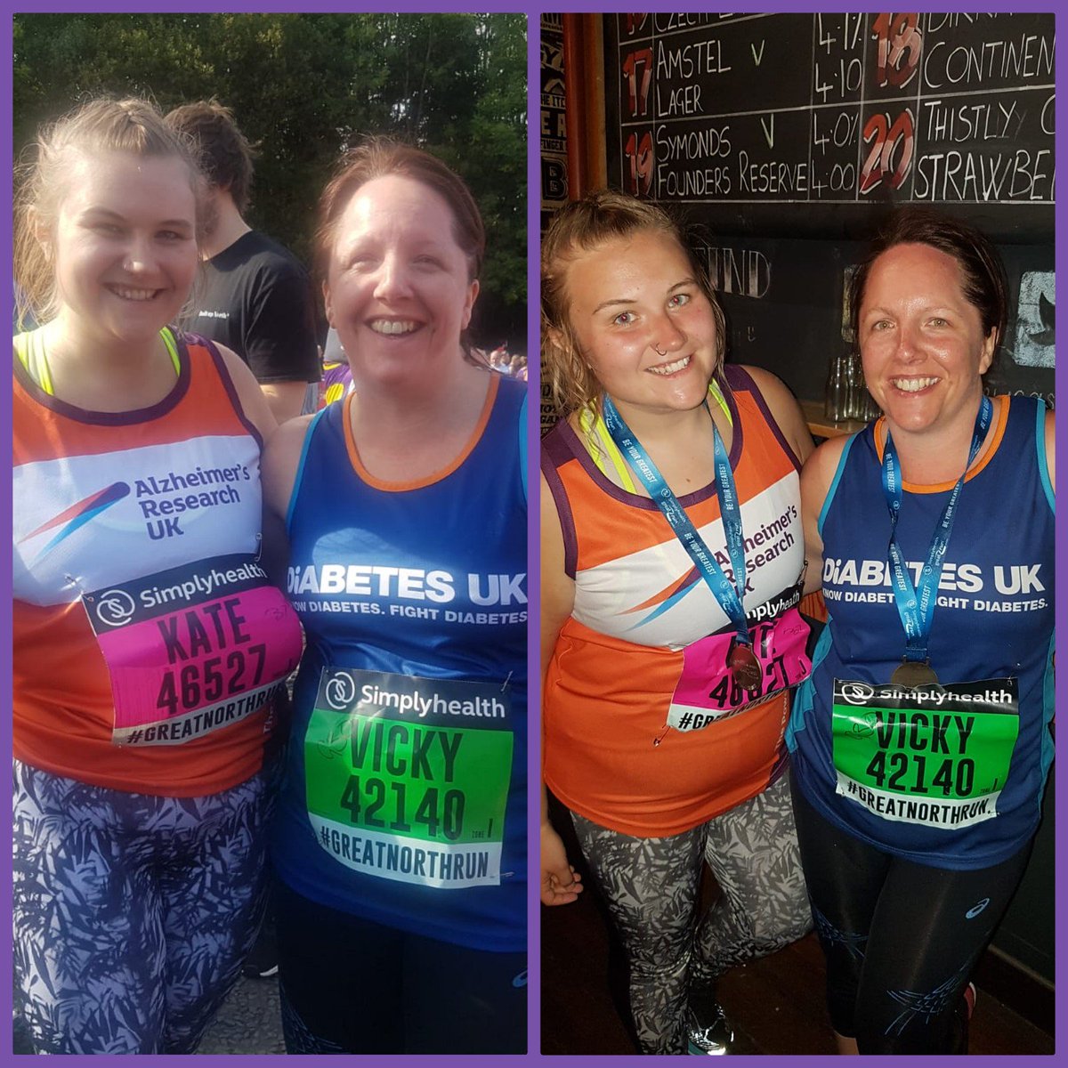Well done to our Ops manager <a href="/vixcavanagh/">vicky cavanagh</a> and our Head housekeeper @kategallagher93 for completing in the #GreatNorthRun today! Should be very proud of yourselves!! Enjoy ya burger and beers 🎉🎊 (before and after pic, defo caught some sun today haha) 💜