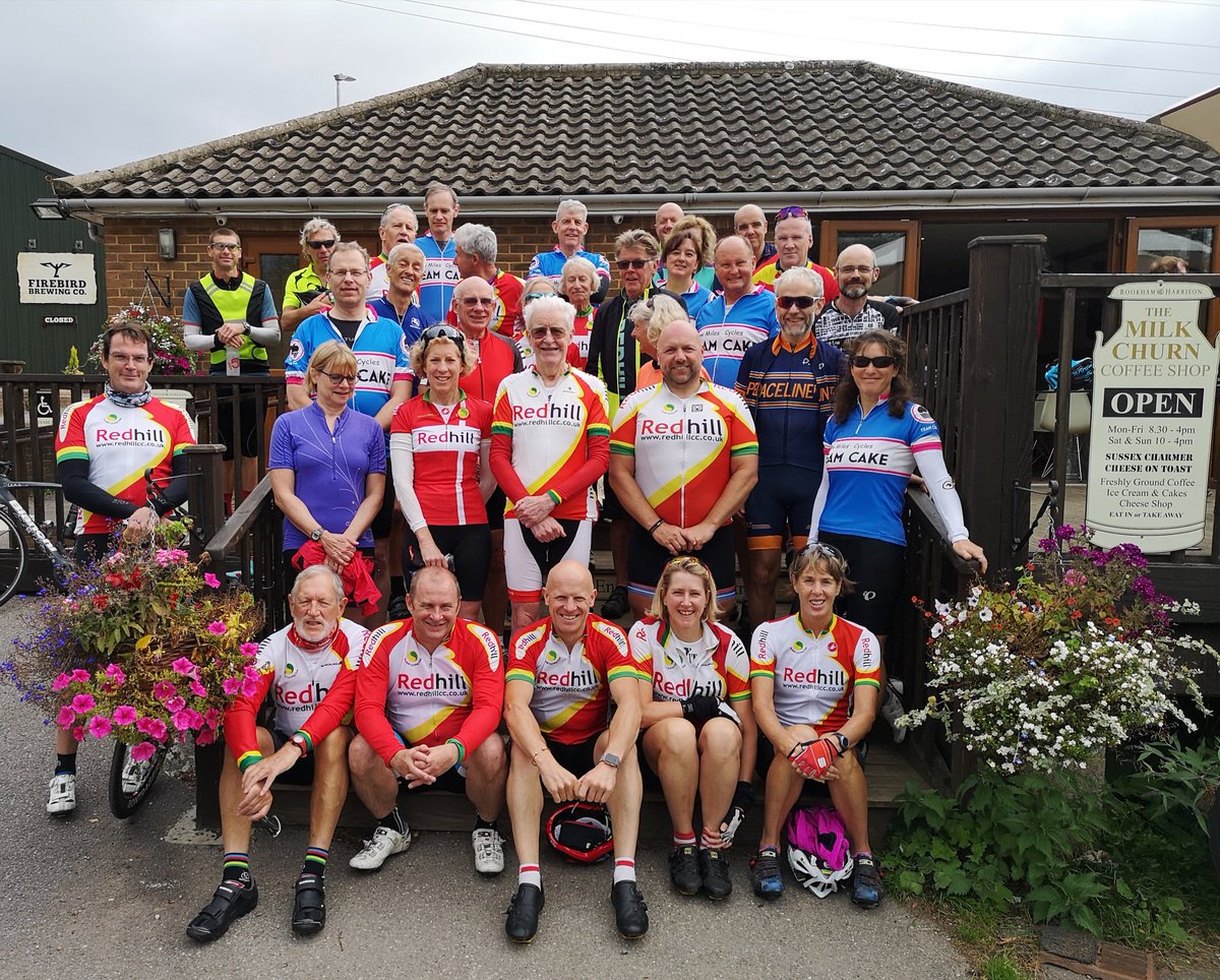 In the centre is Mike Ormerod. Long time pillar of Redhill CC at the tea stop of a 80km ride to celebrate his 80th birthday.