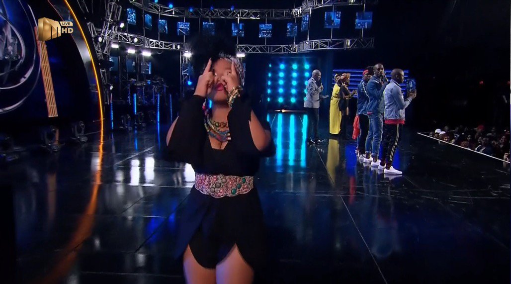 IdolsSA's tweet photo. YOUR VOTES have put #IdolsThando in the Top 10 and she's overcome with emotion! Sadly, we say goodbye to #IdolsBongiwe, #IdolsWattahmelon &amp; #IdolsDalene https://t.co/ja4jrEsdhn #IdolsSA https://t.co/Bbf5yWDuWp