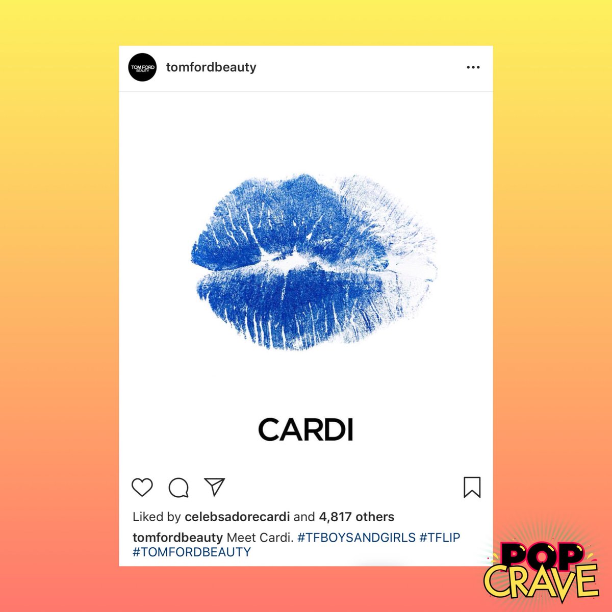 PopCrave's tweet photo. .@IamCardiB snags major Tom Ford endorsement deal! The beauty brand took to social media to unveil their latest lipstick shade which is named after the rapper. https://t.co/5A5q0ejCnJ