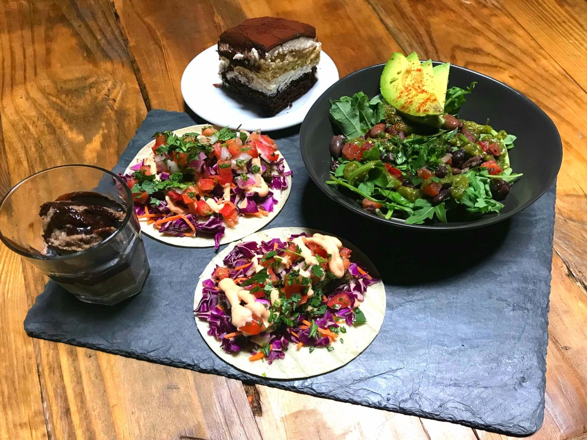 Our Restaurant Week menu includes: Burracho Bean Salad | Vegan Fish Tacos with Elote | Layered Chocolate Angel Food Cake and Coffee Ice Cream
* All menu items are vegan 🌿