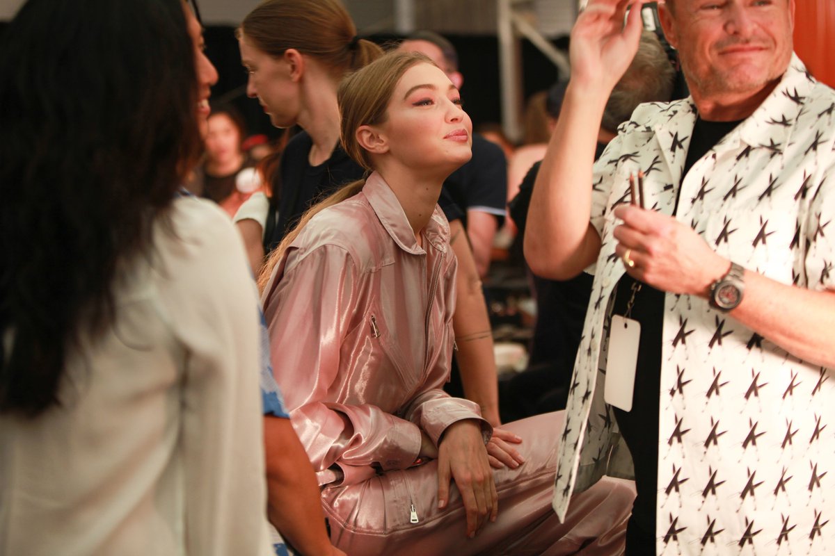 September 8: Gigi hadid backstage at Brandon Maxwell ss19 Fashion show during #NYFW