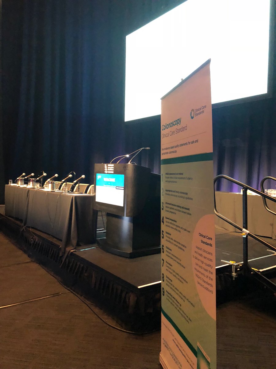 Getting ready for the launch of ⁦<a href="/ACSQHC/">ACSQHC</a>⁩ national clinical care standards for colonoscopy with ⁦<a href="/sophiescott2/">Sophie Scott</a>⁩ at GESA conference. Good day for all Australians who can now expect high standard of care, communication from referral through to post-colonoscopy follow-up