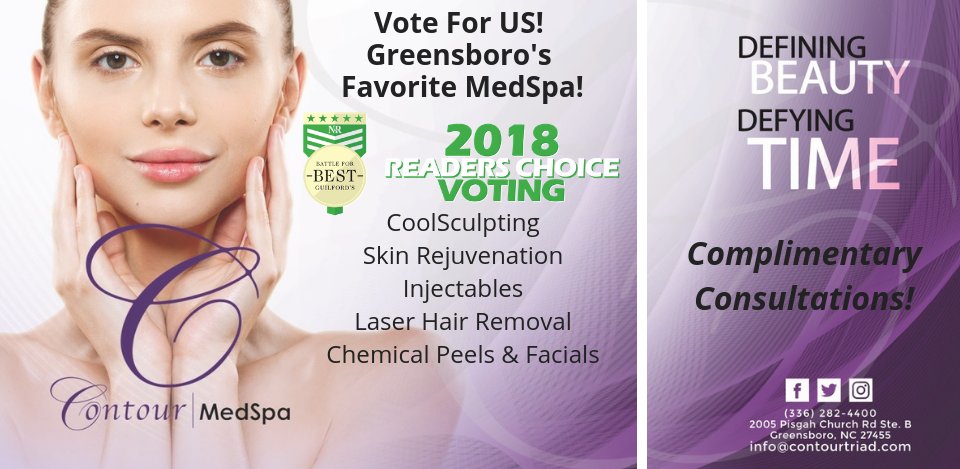 Contour_MedSpa's tweet photo. If you LOVE #ContourMedSpa, please let everyone know!  VOTE for us for Guilford's BEST Cosmetic/Surgery Center.   YOU helped nominate us, now help us take this home for the WIN!  We love our clients!  https://t.co/IyuCkpTl8C https://t.co/dklNcdIzDR