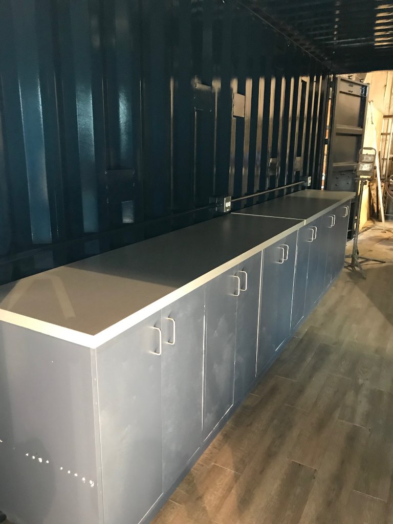FabConBox's tweet photo. Interior modifications completed in a 20' container for a recent project include a counter-top bar with bottom storage space, and interior electrical &amp; lighting installation and hook-up

#fabcon #justboxit #containergram #instashipping #cargotecture #steelart #shippingcontainer https://t.co/uucug7XYrc