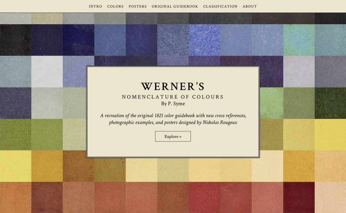 rougeux's tweet photo. I recreated Werner's Nomenclature of Colours by P. Syme from 1821 with original scans of painted swatches plus new example photos, cross references, and two new posters. Enjoy! https://t.co/NRpqKHT8Em https://t.co/0vg222eESM