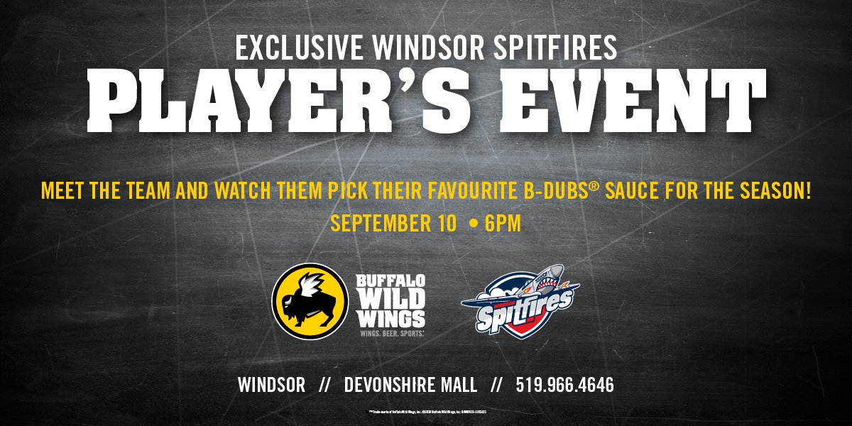 SPITS AT BWW MONDAY NIGHT! Come meet our players tomorrow night starting at 6pm <a href="/BWWings/">Buffalo Wild Wings</a> <a href="/devonshiremall/">Devonshire Mall</a> location.