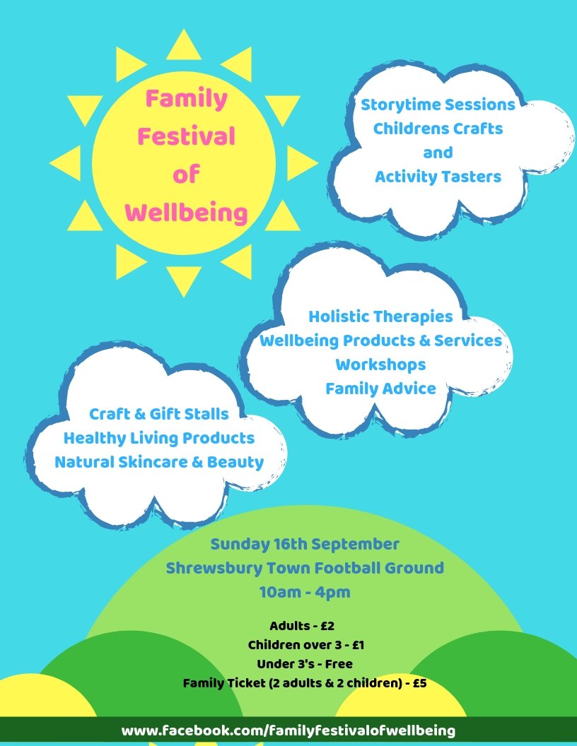 jo_livehappy's tweet photo. Join us for the Family Festival of Wellbeing next Sunday (16th) in Shrewsbury. Something for all the family. Tickets in advance or on the door :) #whatsonshrewsbury #luvshrewsbury #shropshireevents #whatsonshropshire #holisticevents #familyevents #shrewsbury https://t.co/Q4gszRG3iT