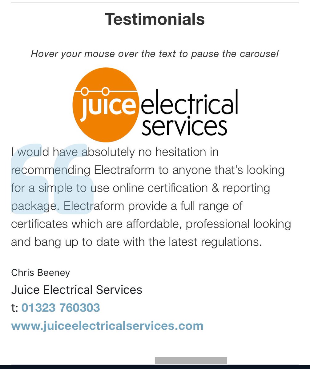 electraform's tweet image. More nice words from our users turn into testimonials on our site, thanks to @ElectricalJuice #electraform