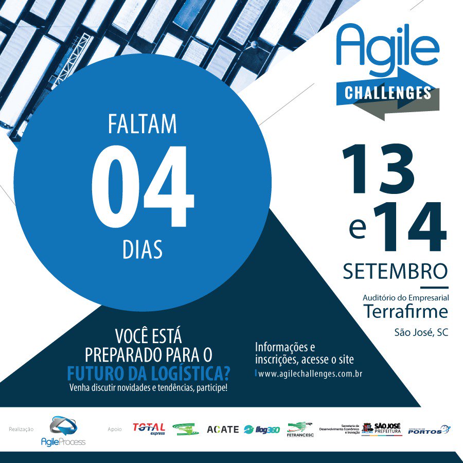 agile_process's tweet image. O Agile Challenges está chegando! O evento começa na próxima quinta-feira e vai reunir experts do mercado da logística e profissionais de todo o país. Ingressos: agilechallenges.com.br/?rdst_srcid=14…