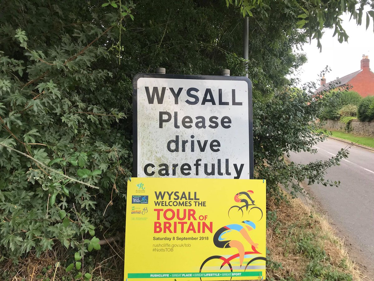 Rushcliffe's tweet photo. Ever wonder who was the inspiration behind our huge yellow @TourofBritain town and village welcome signs, posters and banners? Huge thanks to cycle fan Colin Wood from Grapefruit Creative who worked with us on their great design! https://t.co/4i6av2epS8