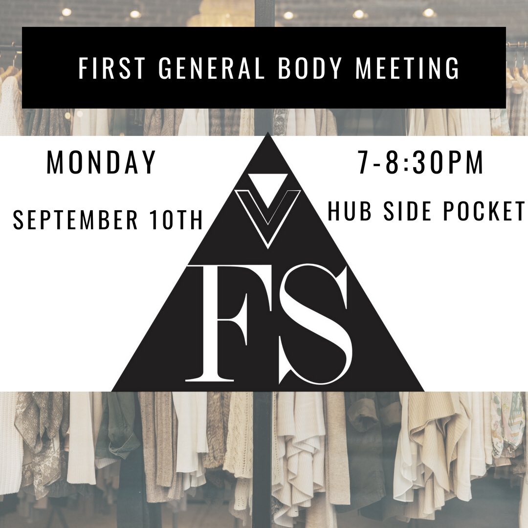 Join us for our First General Body Meeting of the semester on TOMORROW Monday, September 10th, from 7-8:30PM in Side Pocket. We will be discussion the great things we have planned for the semester! We can’t wait to see you there! #FashionhasNOboundaries 👠🔪
