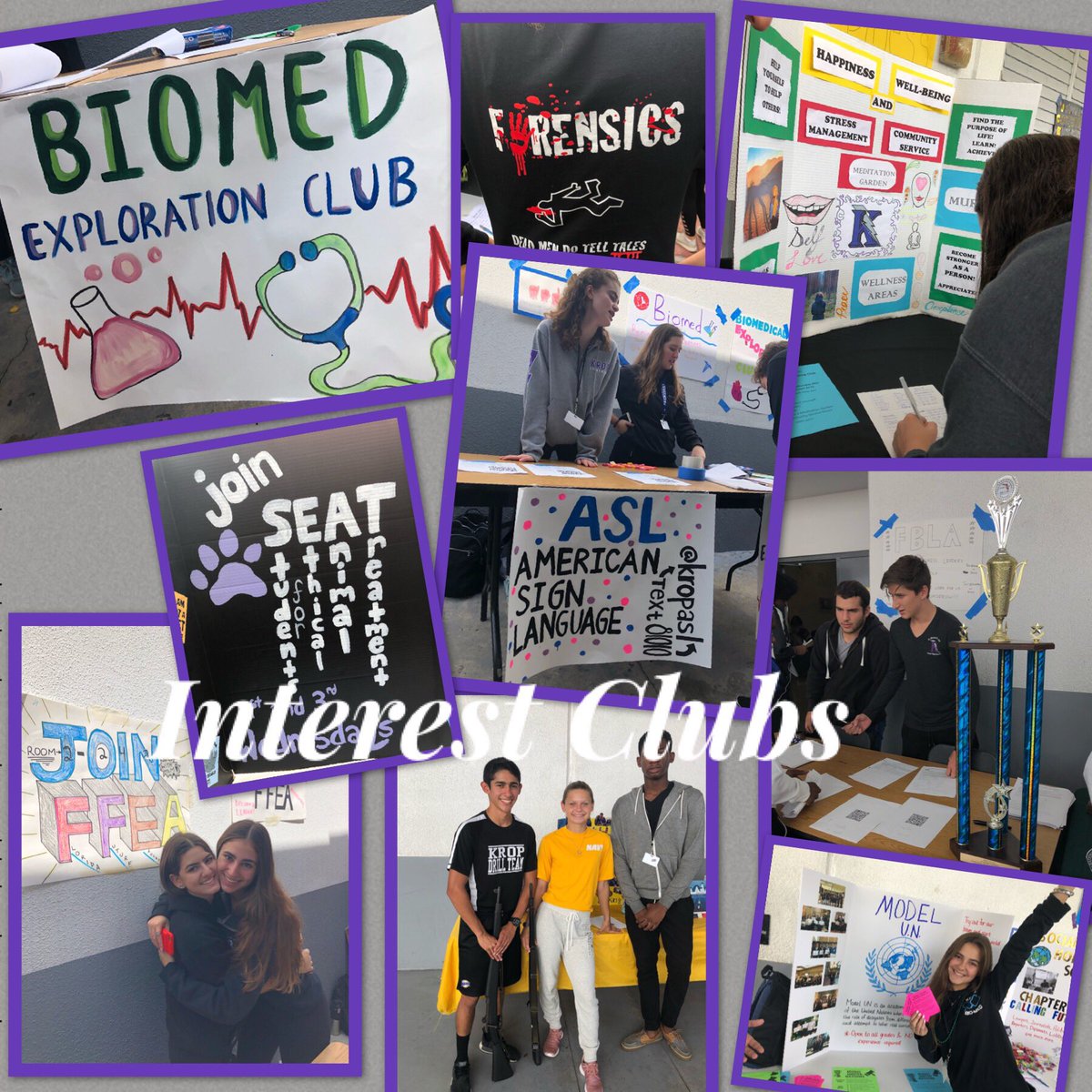 KropSHS's tweet photo. Club Fair on Wednesday was amazing! Krop’s Activities Program is second to none because our kids are second to none! 💜⚡️ #weareKROP @KropPTSA @EduKarp @KropSrPrincipal @MiamiSup @MDCPS @NROSup https://t.co/ZXbquFAPLt