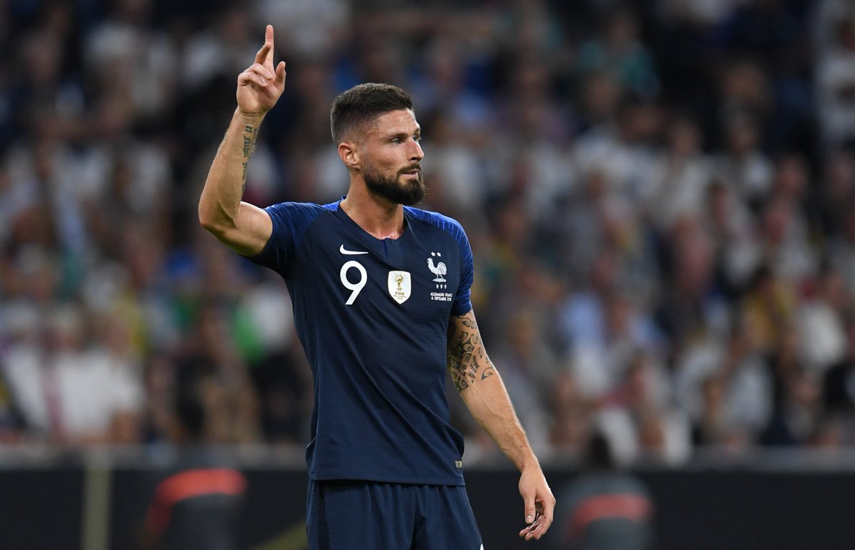 Squawka's tweet photo. All-time top scorers for France:

• Thierry Henry (51)
• Michel Platini (41)
• David Trezeguet (34)
• Olivier Giroud (32)
• Zinedine Zidane (31)

In the company of legends. 🇫🇷 https://t.co/WkZE2PYDLF