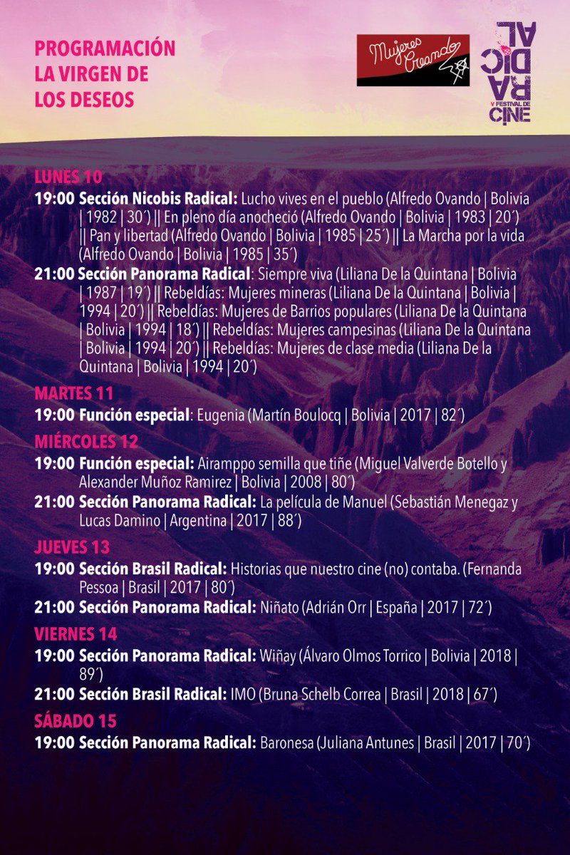 cineclubcito's tweet photo. #radical2018 PROGRAMACION POR SEDES (tome nota)
#virusdelcine
Cineclubcito apoyando a nuestros colegas y amigos y cómplices Radicales @FestCineRadical https://t.co/SLq5UnPpkd