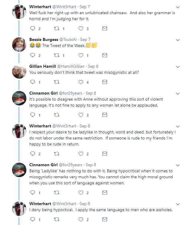 kosh_1's tweet photo. @catherinemccar4 @SisterClaireXX @TheSpindo @TheClash709 @BrienneOfLesbos @HeidiK2018 @TwitterSupport @jack @ArtimusFoul The user had already justified it as being deliberately rude (i.e. offensive), in retaliation, saying they don't labour under the restriction of being 'ladylike'. ๐
#99Issues https://t.co/72VSHeaFN1