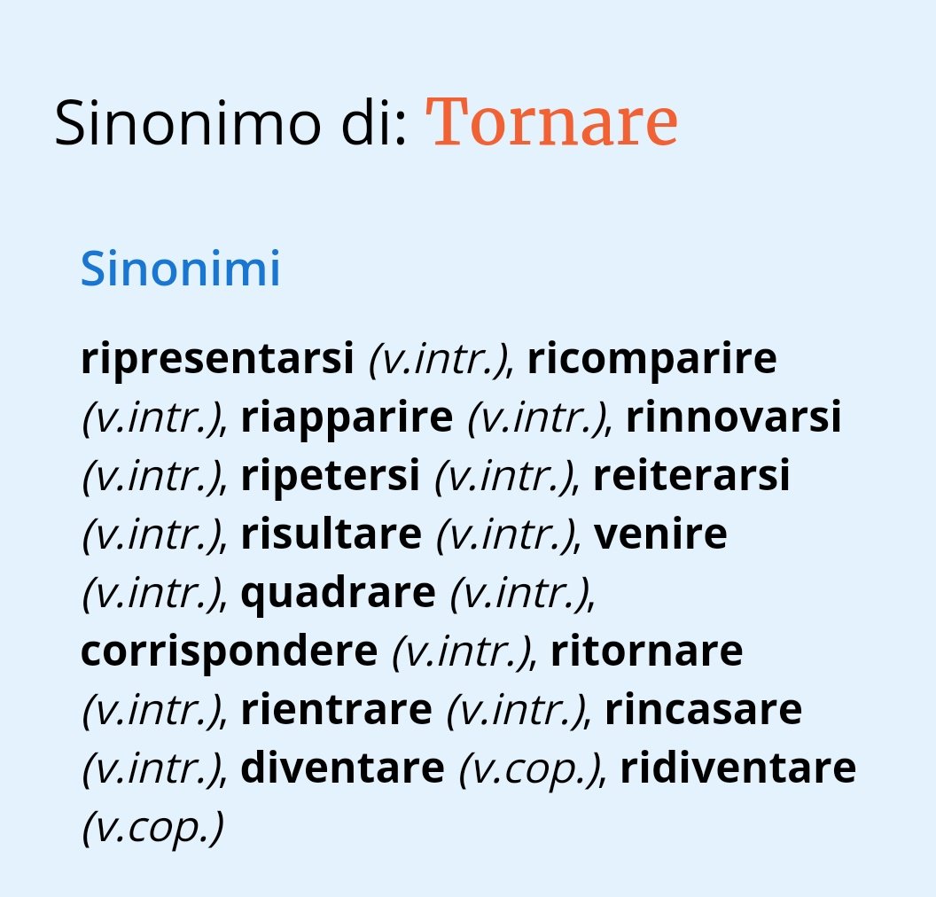 UnTemaAlGiorno's tweet image. Buon inizio di settimana #Family  di #unTemaAlGiorno❣

➡️➡️ #Ilsinonimo ⬅️⬅️ di TORNARE

Felice condivisione a tutti 💟

Ricordatevi di usare il sinonimo!!!
(⬇️⬇️⬇️ un elenco parziale)