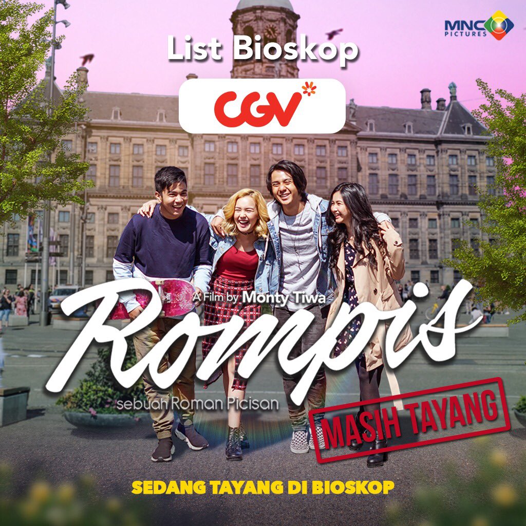 mncpicturesID's tweet photo. Selamat hari Senin Rompis Loversss! Waah sampai hari ini #FilmRompis MASIH TAYANG lhooo.. Geser image di atas untuk cek lokasinya yaa π
Yuuk rame-rame nonton #FilmRompis di bioskop! Selagi masih tayang... π
#FilmRompis
#rompisthemovie
#filmromanpicisan
#mncpictures
#mncpmovie https://t.co/OVvpsvLas5