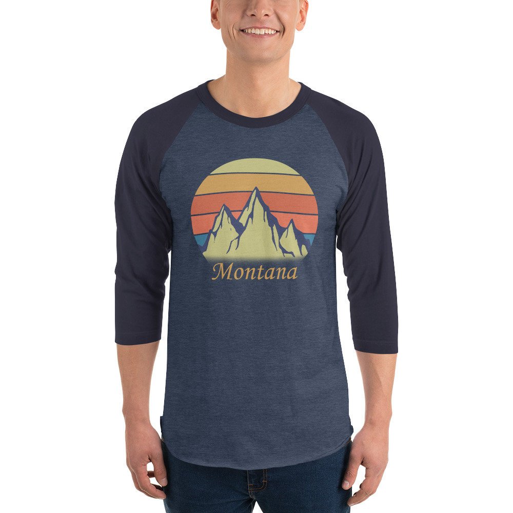 Montana Shirt - Retro Montana Mountains 3/4 sleeve raglan shirt etsy.me/2QnENzA #clothing #shirt #birthday #christmas #bohohippie #montana #montanashirt #montanatshirt #montanamountains