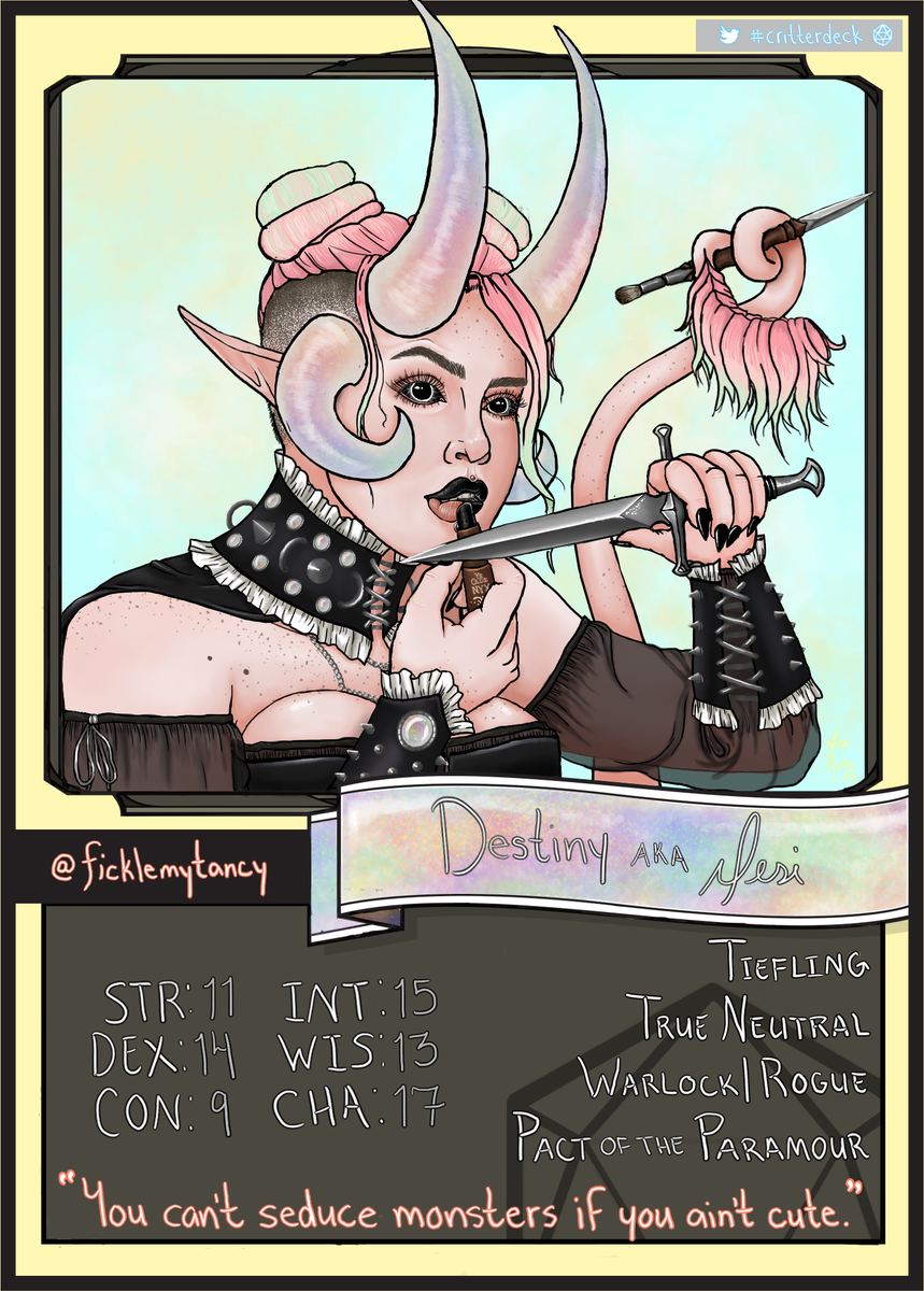 ficklemytancy's tweet photo. I redid my #critterdeck card now that I have more time, so that it's more 'me'. (v2 now with more pastel goth and Too Many Opals™) https://t.co/Dmzx8iqV5O