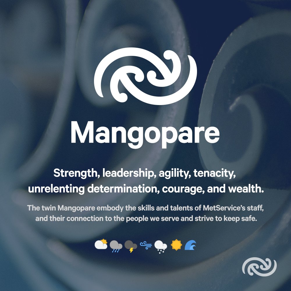 MetService's tweet photo. Did you know? MetService uses the twin Mangopare (hammerhead shark) as its logo. The dynamic motion of a Mangopare echoes the hydrological cycle that generates our weather and the constant interconnected flow of air, water, sea and sky. https://t.co/hnwmGxCqpj^MB https://t.co/baz1qAPNT4