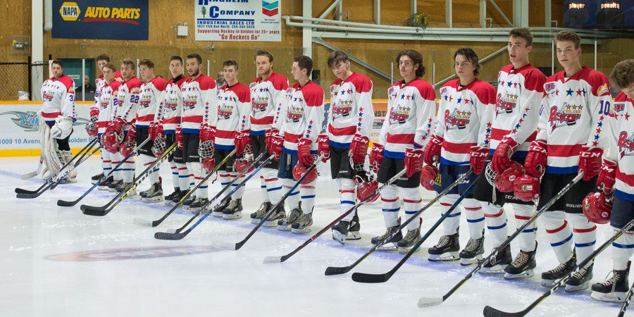 RocketsGolden's tweet photo. The Rockets line up along the blue line for our home opener intros. A 3-2 double OT victory thriller at the ol plywood palace. 

Our next home game is Saturday, September 22nd vs the Chase… https://t.co/W5uKhhjLaj … https://t.co/xwnkZSTSuI