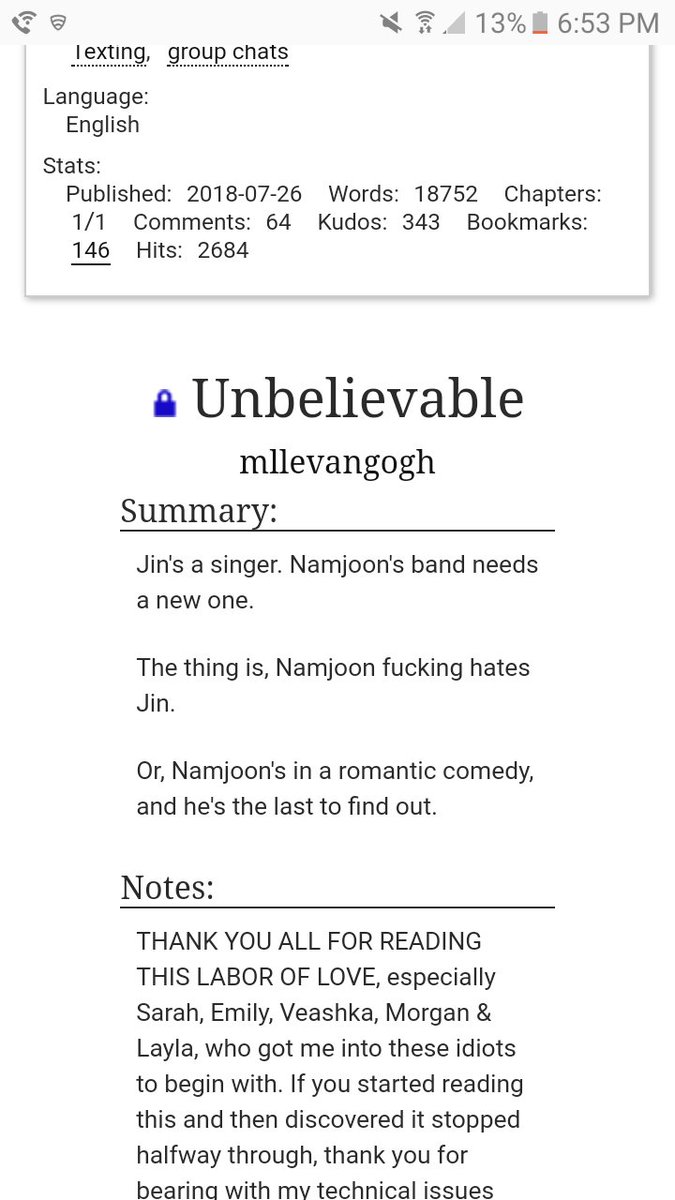 Unbelievable by mllevangogh• band au• joon thinks he hates jin but hes just in love with him• the side jikook is so pure • namjin just cant handle emotions™  https://archiveofourown.org/works/15444297 