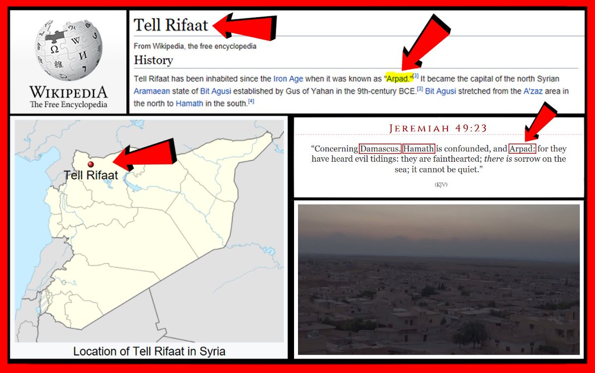 WatchmansPost's tweet photo. Wikipedia Link - https://t.co/gW5b3eZWQl
───────────────
(#Jeremiah49v23) —
───────
Concerning #Damascus.
#Hamath is confounded, &amp; #Arpad -(#TellRifaat)
for they have heard evil tidings:
they are fainthearted;
there is #SORROW_ON_THE_SEA;
it cannot be quiet. https://t.co/9IqZfevmYT