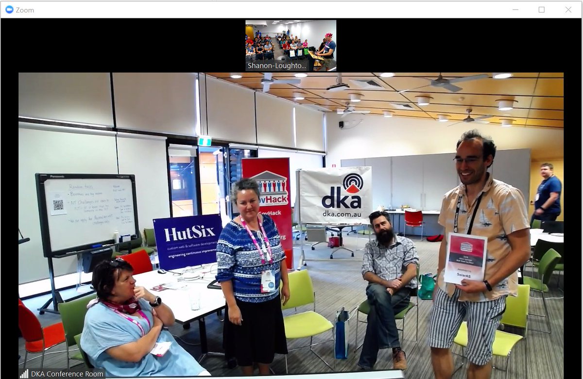 EsriAus_Shan's tweet photo. @GovHackNT Best of #AliceSprings team winner Charles and Spirit or GovHack Alice Springs winner @edanbaxter, @HutSixWeb arriving just in time at the back haha well done all! @dka_connect live via video to @DIHubNT @DarwinNT @wentale @GovHackAU #GovHack2018 #GovHackNT https://t.co/Y4Rwh5Cd8n
