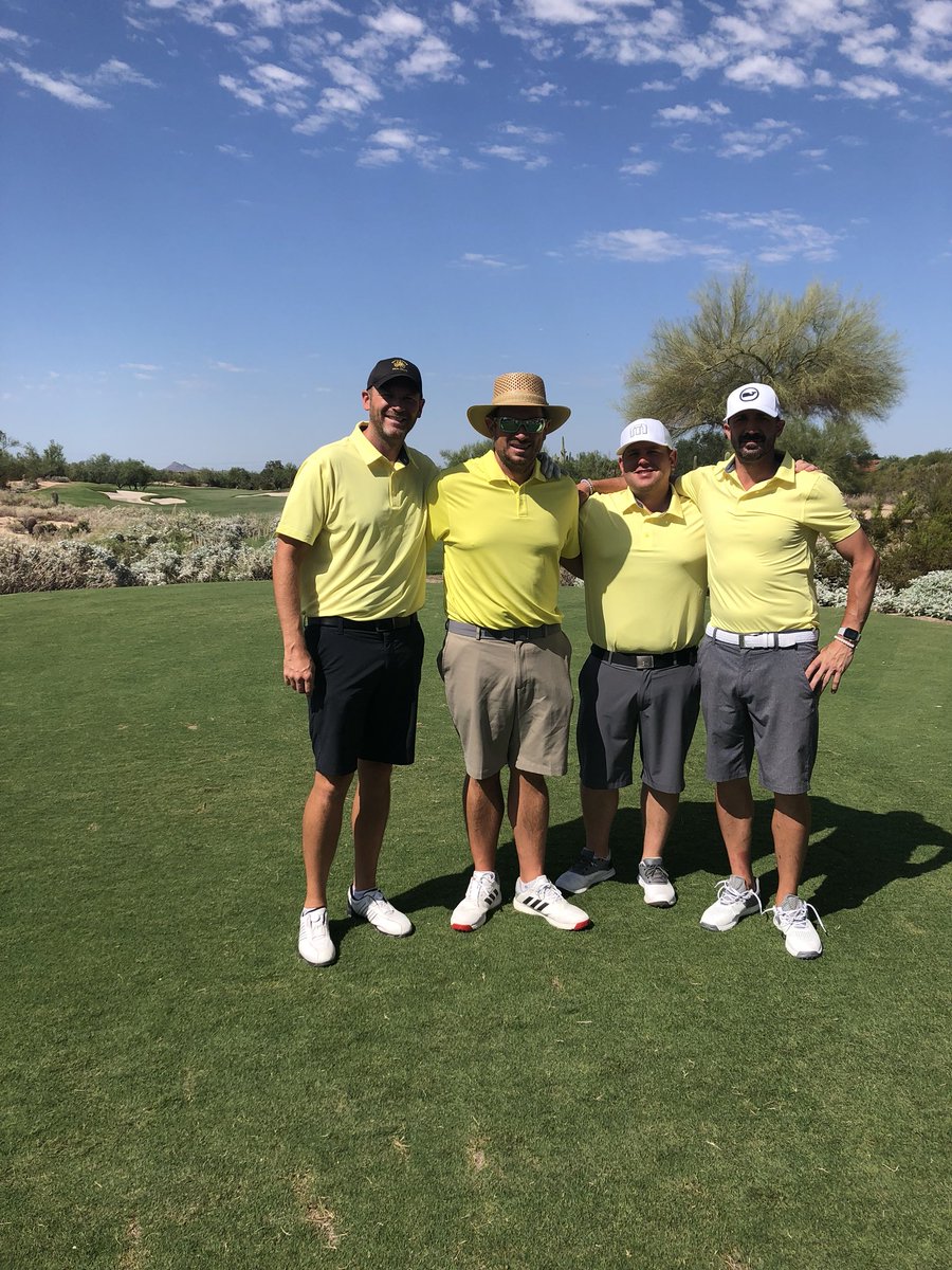 AndyKitchen3's tweet photo. Another Palm Springs Ryder Cup is in the books! Final round road trip @GrayhawkGolf 
Not my best golf, but got the W!  Great teammates! Stomach hurts from laughing. 
🏌🏻‍♂️😁😎🤛
R.I.P. ta da Competition 
#GregsHorse
#CuzsCalves 
#BTPHBTS 
@DerrickNix25 https://t.co/JXiWbG4gem