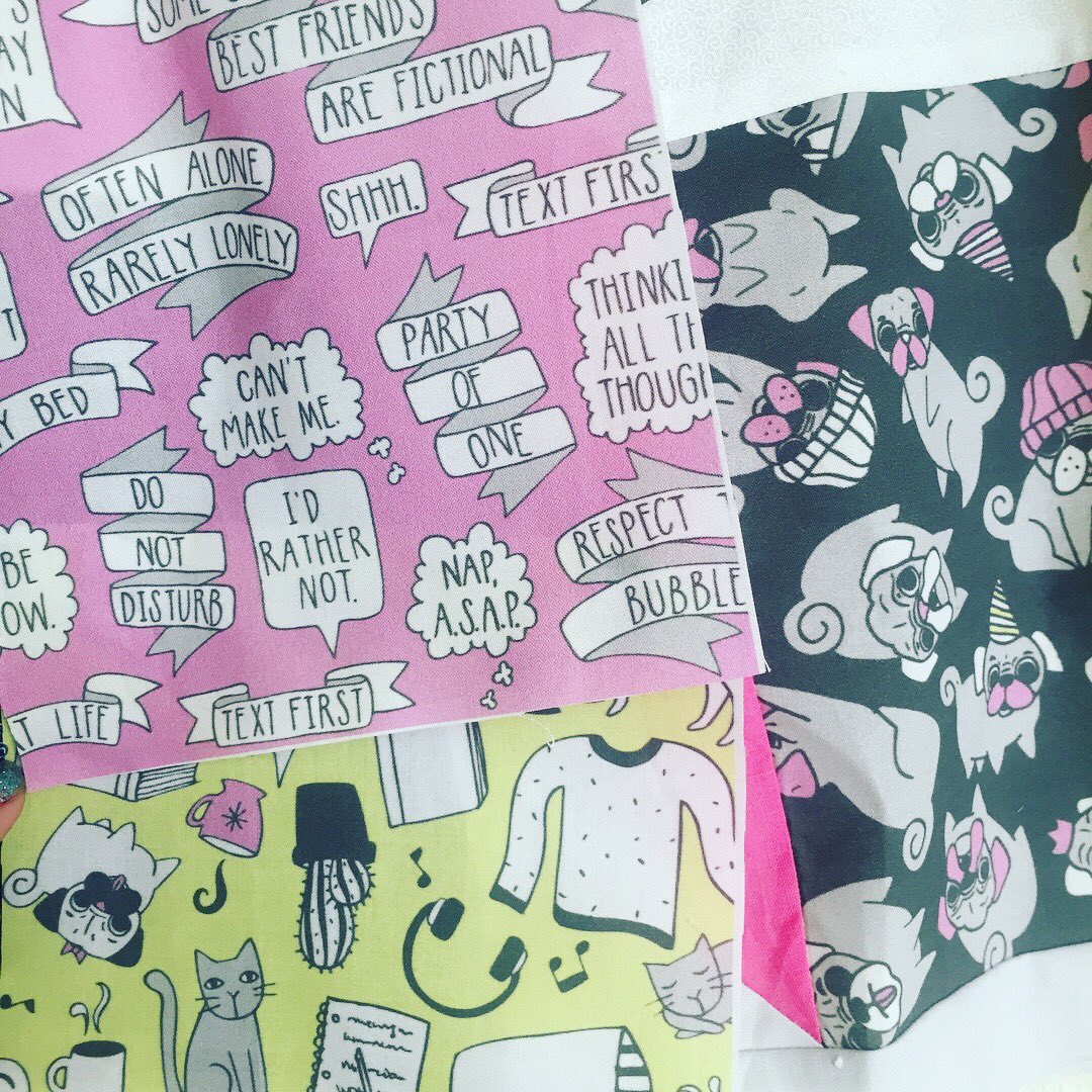IntrovertDoodle's tweet photo. Throwback to when I had it in my head to design a fabric line and -NAME REDACTED- Fabrics said they liked my style but wasn’t sure people would “get” it and could I just draw more dogs instead, but by then I’d lost interest soooo... #notavailableinstores 😂 https://t.co/zwZ4vl22QO