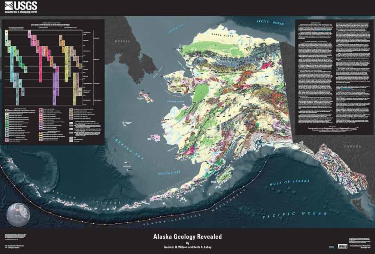 USGS's tweet photo. For your #MappingMonday - Alaska Geology Revealed. Available for free download: https://t.co/Z8To6n2R1z https://t.co/xDTOU02SH4